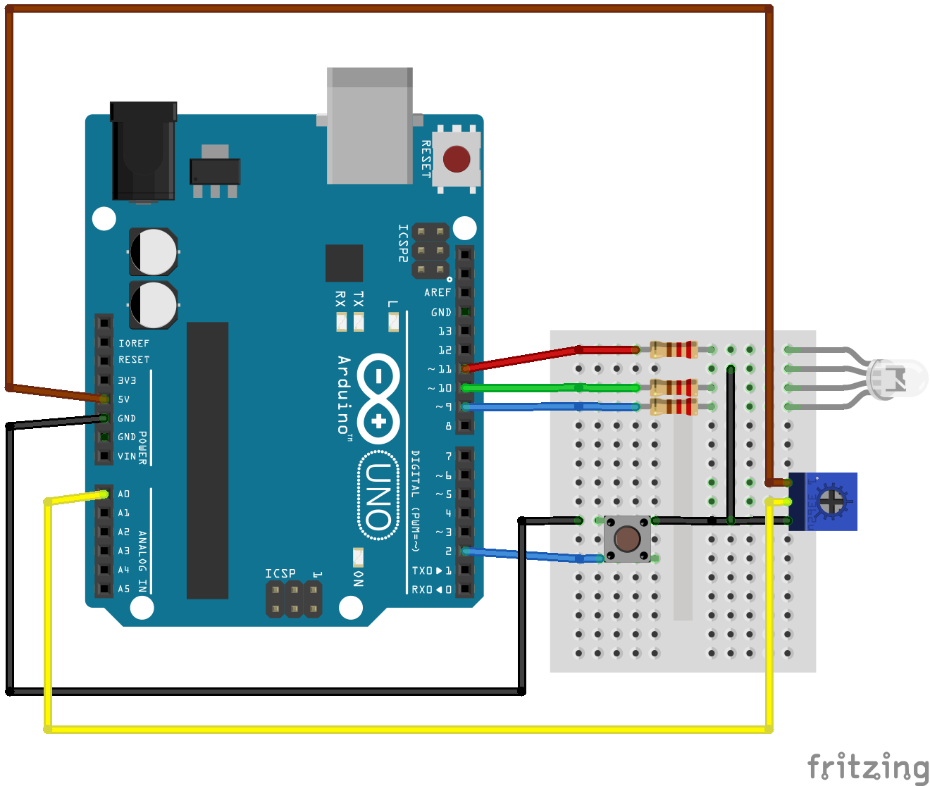 Bedrading schema Arduino en Breadbard